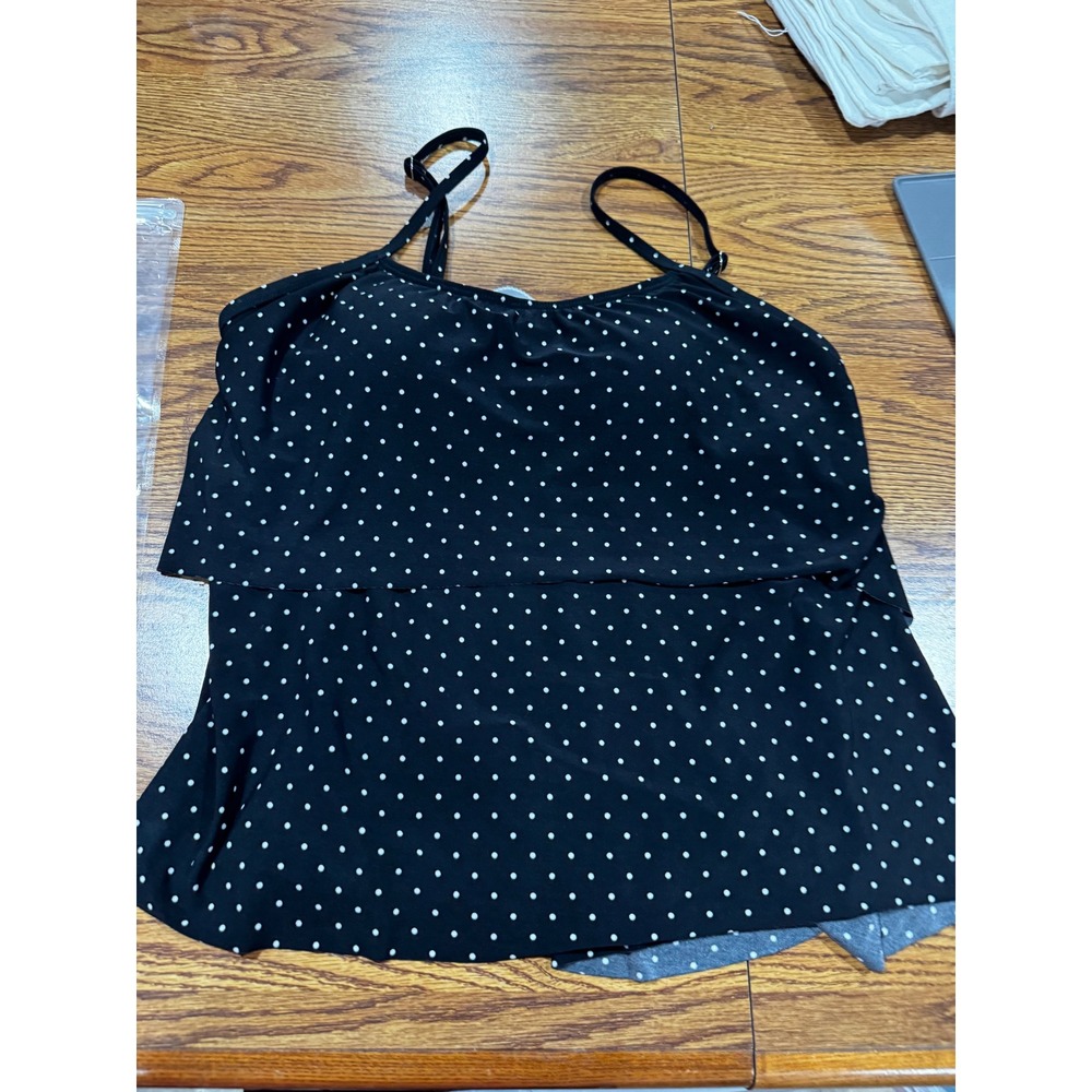 St Johns Bay Womens Polka Dot Tiered Tankini Swim Top Black White Size 12‎